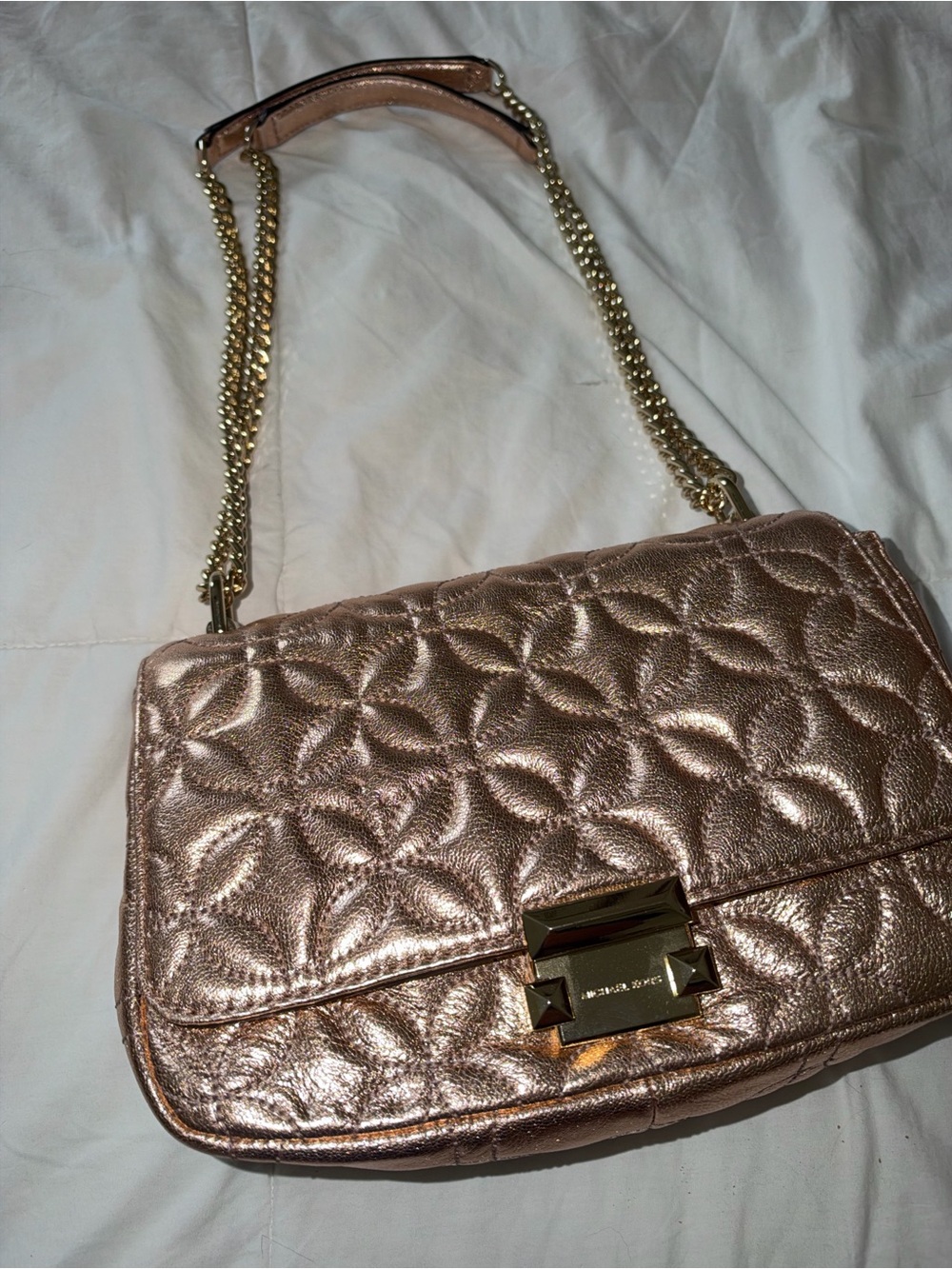 Michael Kors Metallic Rose Gold Quilted Chain Shoulder Bag